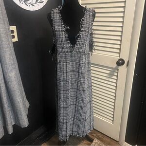 SHEIN Plaid Print Raw Trim Overall Dress Elegant Black and White Tweed Dress 1X